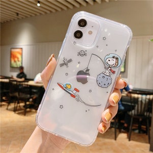 Snoopy astronaut Cartoon Transparent Phone Case For iPhone