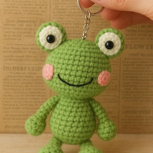 Handmade Crochet Frog Keychain Plush – Cute Kawaii Long Legs Amigurumi Frog Bag Charm, Stuffed Animal Toy Gift Decoration