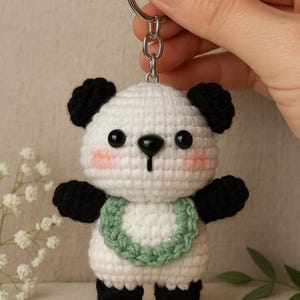 Handmade Crochet Panda Keychain with Overalls – Cute Mini Amigurumi Plush Yarn Bear Doll Toy Key Ring for Backpack, Car Keys & Gift Lovers