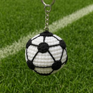 Crochet Soccer Ball Keychain: Handmade Cotton Amigurumi Bag Charm