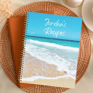 Custom Recipe Book, Personalized Gift for Cook, Baker, Family, Blank Cookbook, Hardcover Softcover Spiral Cooking Journal, Beach Themed