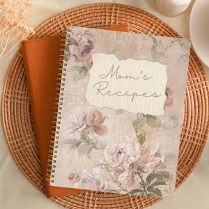 Libro de recetas de mamá, Libro de recetas florales personalizado, Regalo para cocinero, chef, panadero, familia, Libro de cocina en blanco, Diario de cocina en espiral de tapa blanda y tapa dura