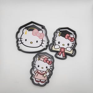 Juego de 3 cortadores de galletas de graduación de gatito (birrete, toga y diploma)