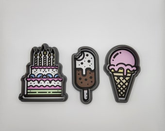 Birthday Cake, Ice Cream Bar, Ice Cream Cone Cookie Cutters - Fondant, Craft Clay, Polymer Cutters Set of 3