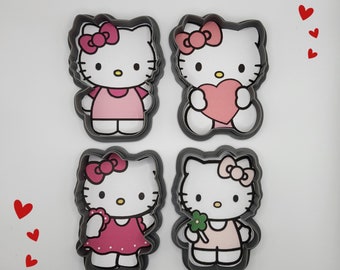 Cortadores de galletas Kitty (con corazón, flor y vestido) / Hornear / Juego de 4