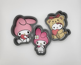 Cortadores de galletas Baby Kitty (corazón sosteniendo, pijama de oso) / horneado / juego de 3
