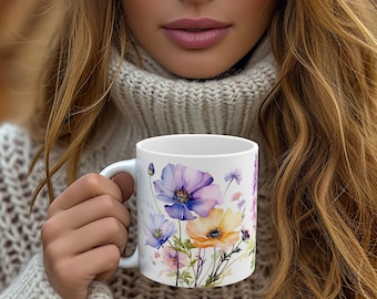 Pressed Flowers Mug - Wildflower Coffee Mug - Cottagecore Mug