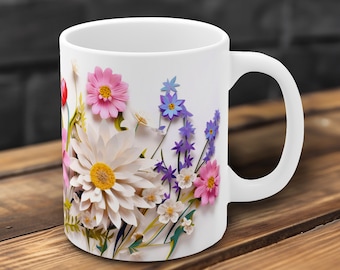 Vibrant Blossoms Mug, Floral Elegance, Pressed Flower Mug