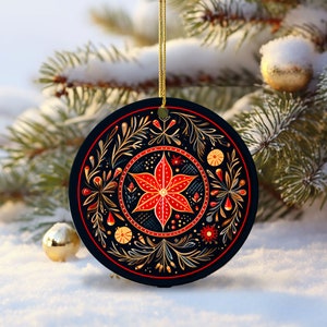 Scandinavian Christmas Ornaments, Norwegian Christmas, Round Ceramic Ornament, Christmas Ornament 2023