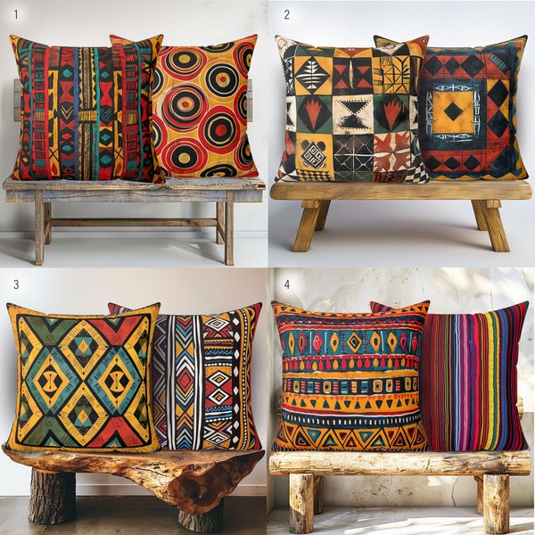 Afro-Ethnic Tribal Throw Pillow, African Tribal Cushion, Unique Ethnic Home Decor 14x14, 16x16, 18x18, 20x20