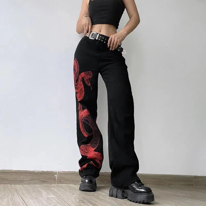 Jeans Folgados Goth Dark Cyber Y2k Punk Wide Leg Techwe