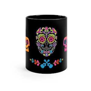 Coco Skulls Disney Colorful Pot Ceramic 11oz Black Mug