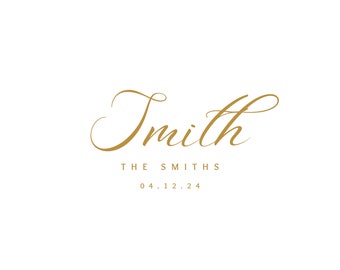 May include: Gold script font spelling "Smith" with the text "THE SMITHS" and "04.12.24" below.