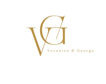 May include: A gold monogram logo with the letters "VG" intertwined. The text "Veronica & George" is written below the monogram.