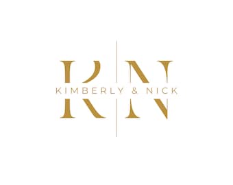 May include: A gold monogram logo with the letters "RN" stacked vertically, separated by a thin vertical line. The text "KIMBERLY & NICK" appears below the letters.