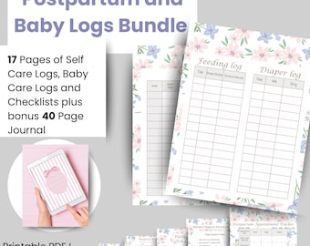 Comprehensive Postpartum Care Bundle: Breastfeeding Log, Printable Journal, Logs, and Trackers for New Moms, Post Pregnancy Journal