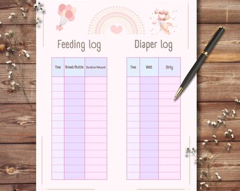 Newborn Care Log Printable Infant Baby Feeding PDF Tracker Milk 8.5x11 ...
