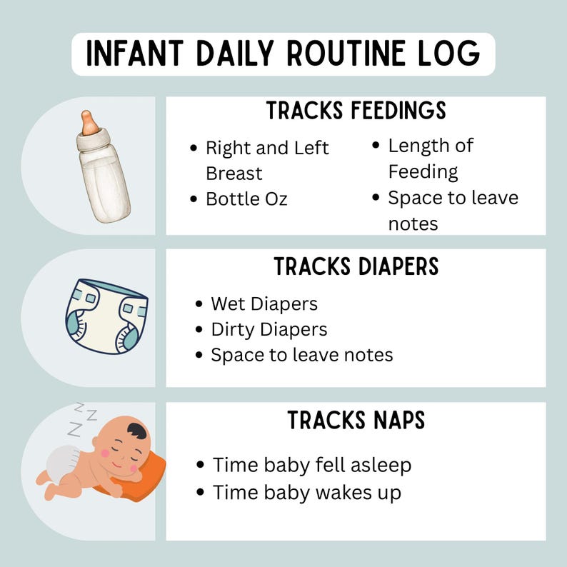 Infants Routine Printable Breastfeeding Log and Diaper, Nap Log | Newborn Tracker PDF ...