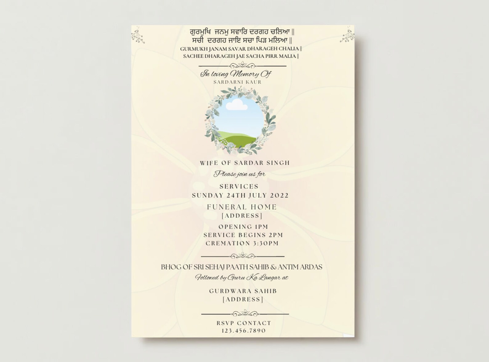 Sikh Funeral Invite, Digital Punjabi Invitation, Memorial Service, Cremation Etsy