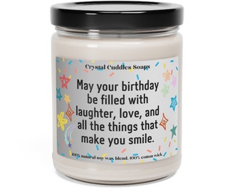 May your birthday be filled with laughter,Scented Soy Candle, 9oz, Birthday gift for mom, best friend, glass container.
