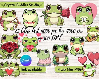Valentine Frog Clipart Bundle, Kawaii Frog PNG Set (Digital Download)