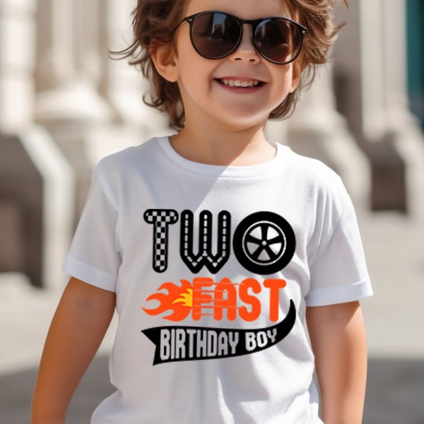 Two Fast Toddler Shirt, Second Birthday Shirt, Race Car 2nd Birthday Shirt, Birthday Boy Shirt, 2 Years Old Toddler T-shirt, Kids Racing Tee