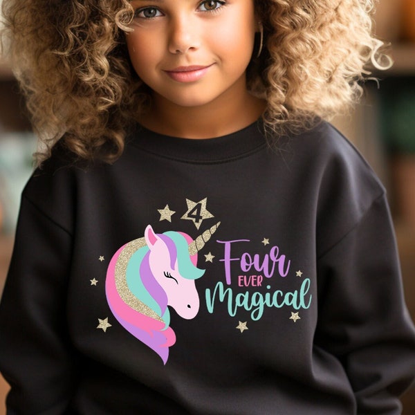 Four Ever Magical Shirt, 4th Birthday Shirt, Unicorn Kids Birthday Shirt, Fourth Birthday Shirt, Kids Birthday Tee, Unicorn Birthday T-Shirt