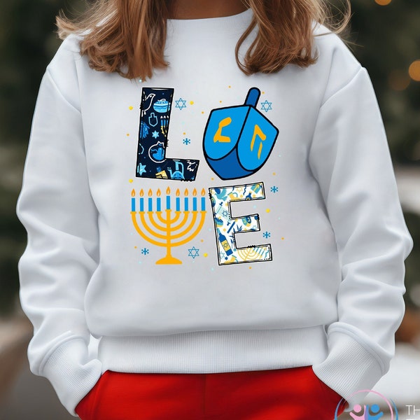 Kids Hanukkah Shirt, Happy Hanukkah, Jewish T-Shirt, Hanukah Love T-Shirt, Chanukah Tee, Holiday Hanukkah Shirt, Jewish Religious Sweater