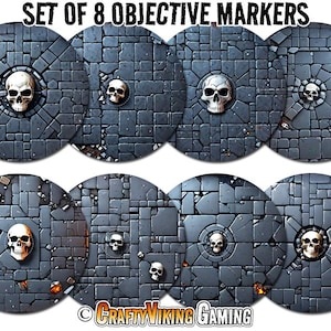 Objective Markers (Set of 8) for Age of Sigmar 4th Edition AoS - 7.57&quot; DUNGEON SIEGE - Neoprene Non-Slip Mat