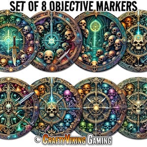 Objective Markers (Set of 8) for Age of Sigmar 4th Edition AoS - 7.57&quot; VALHALLA - Neoprene Non-Slip Mat
