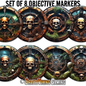 Objective Markers (Set of 8) for Age of Sigmar 4th Edition AoS - 7.57&quot; RUST RUINS - Neoprene Non-Slip Mat