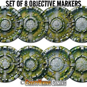 Objective Markers (Set of 8) for Age of Sigmar 4th Edition AoS - 7.57&quot; ANCIENT RUINS - Neoprene Non-Slip Mat