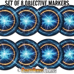 Objective Markers (Set of 8) for Age of Sigmar 4th Edition AoS - 7.57&quot; CELESTIAL LIGHTNING - Neoprene Non-Slip Mat
