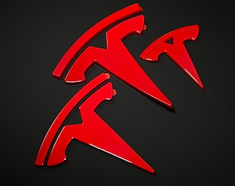 Glossy Red Tesla Logo Emblem Overlay Cover For Y/3 (Trunk + Frunk + Steering Wheel) ABS Material