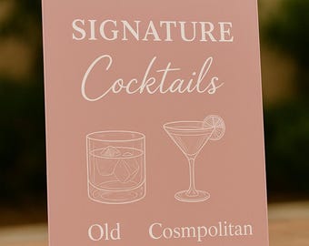 Personalized Acrylic Signature Cocktail Sign: Modern Wedding Bar Decor