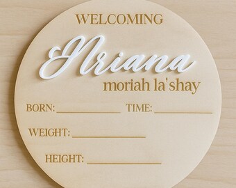 Personalized Wooden Baby Announcement Sign: Hello World Plaque & Milestone Discs