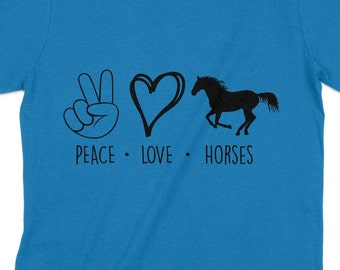 Peace Love Horses T-Shirt, Equestrian Gift, Animal Lover Tee, Horse Riding Casual Wear, Unisex Graphic Shirt