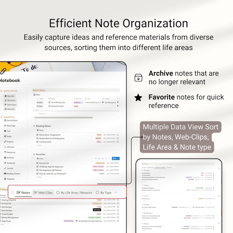 Second Brain Notion Template All-in-one Life Planner Notion Project ...