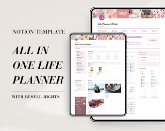 PLR Notion Planner All in One Notion Ultimate Life Planner Notion Template PLR Resell Rights Notion Life Planner Wellness Fitness Notion PLR