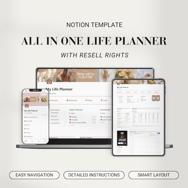 PLR Notion Life Planner All in One Notion Template PLR Finance Notion Student Dashboard Fitness Planner PLR Digital Product Resell Rights