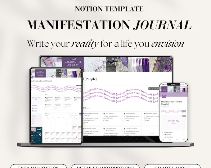Manifestation Journal Notion Template 369 Guided Manifestation Digital ...