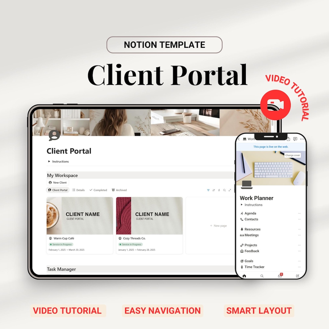 Notion Client Portal Template | CRM, Project Management (digital ...