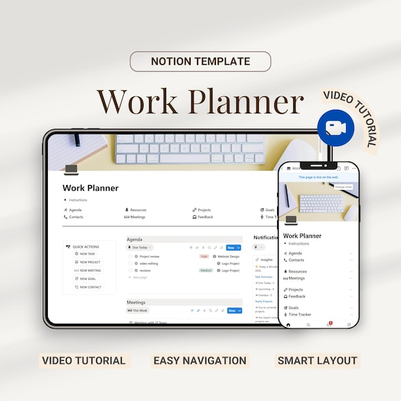 Notion Work Planner Template: Daily Task & Project Management (Digital Download)