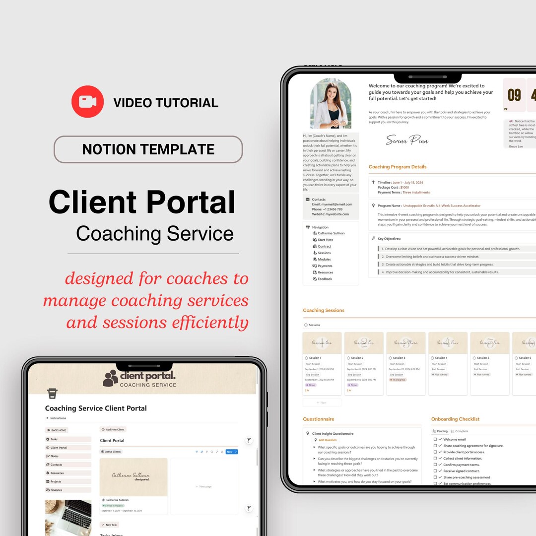 Coaching Client Portal Notion Template Online Course Time Tracker ...