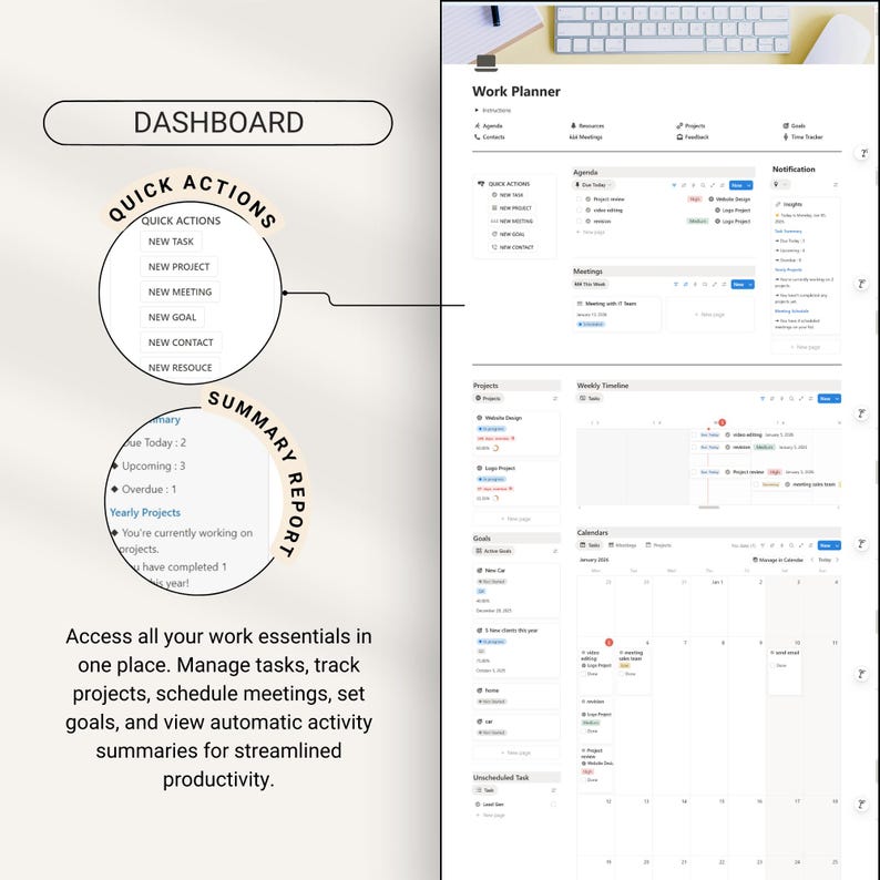 Notion Work Planner Template: Daily Task & Project Management (Digital Download) image 2