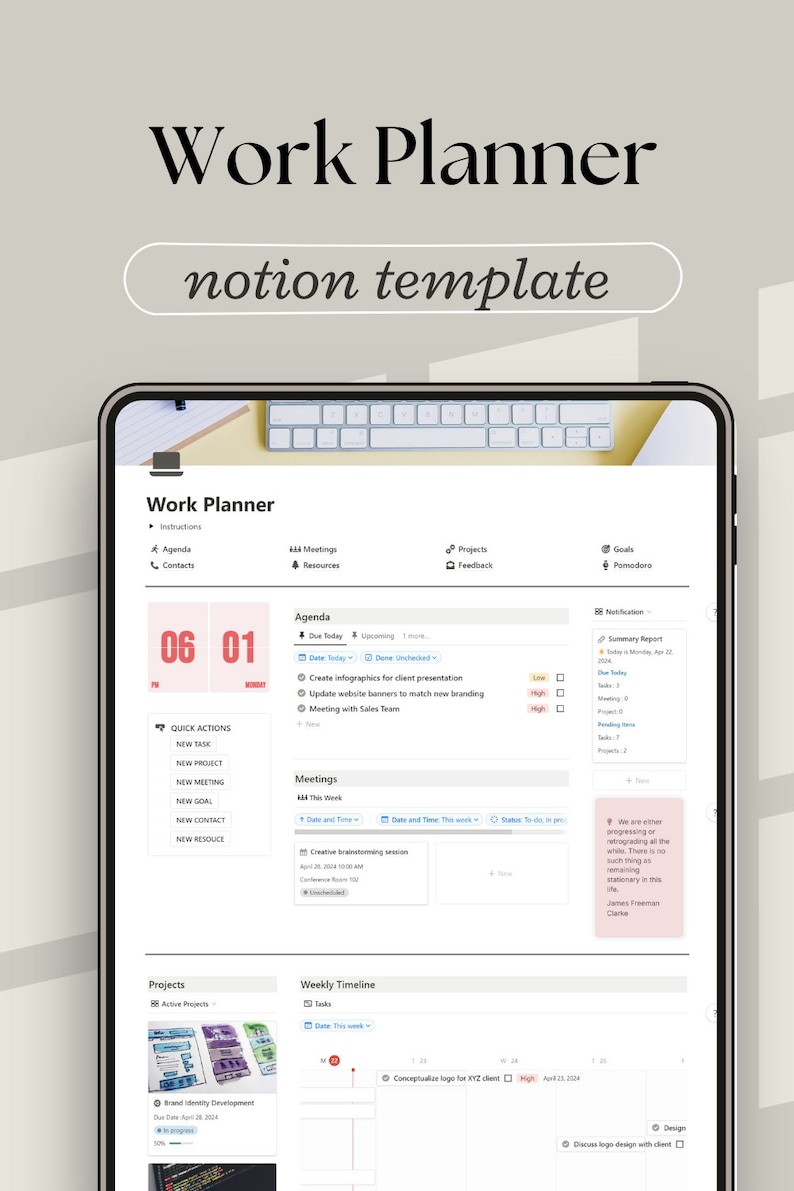 Notion Work Planner Digital Project Management Notion Template ...