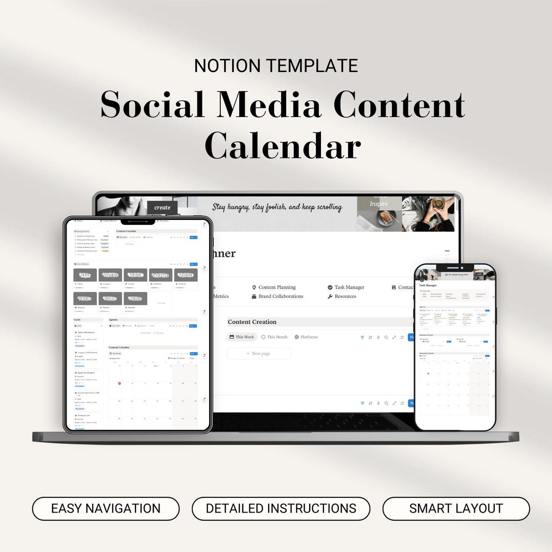 Notion Social Media Content Planner Template Digital Notion Calendar ...