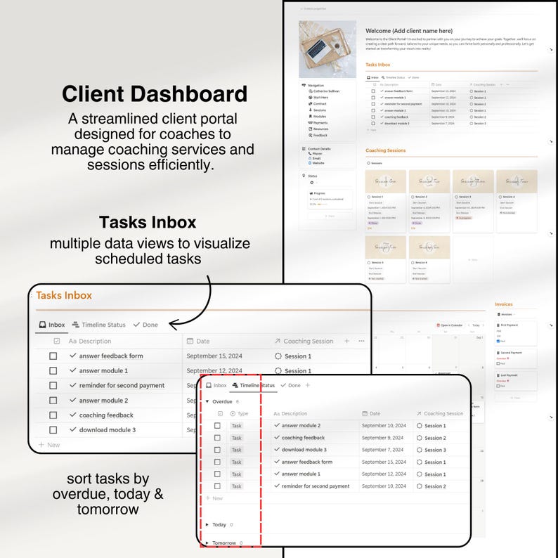 Coaching Client Portal Notion Template Online Course Time Tracker ...