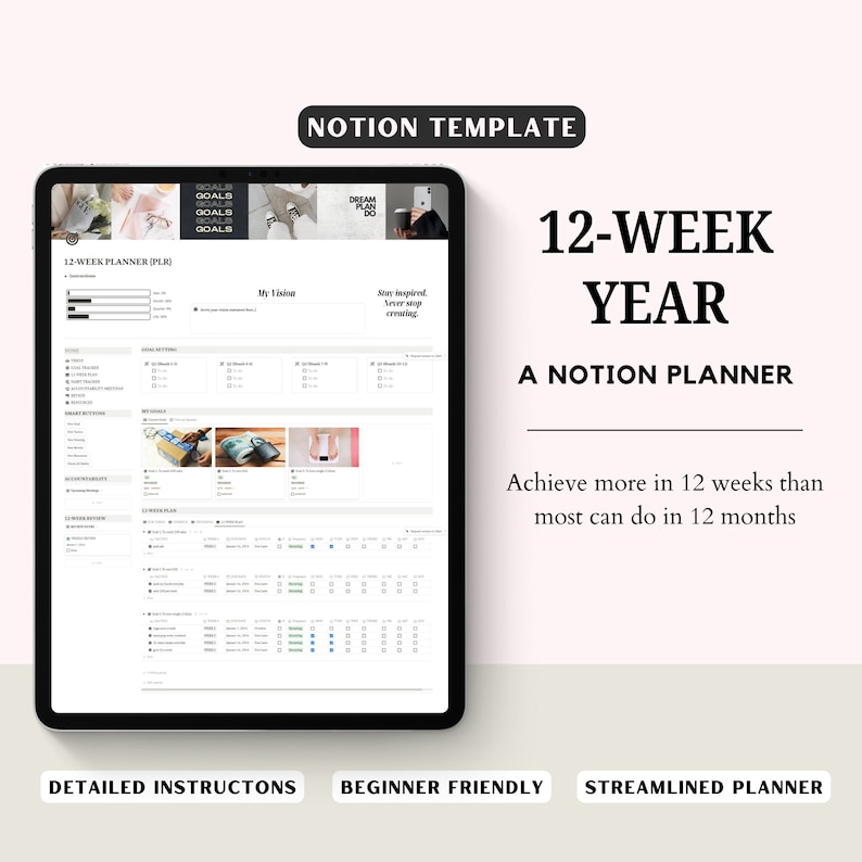 12 Week Year Planner Notion 12 Week Template Notion Goal Setting PLR 12 Week Year Planner Notion 12 Week Template Notion Goal Setting PLR