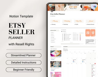 PLR Etsy Seller Planner Notion Small Business Planner Notion Etsy Sales Planner Digital Order Tracker Dashboard Content Planner PLR Resell